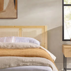 Boho Solid Wood Rattan Headboard King Bedframe