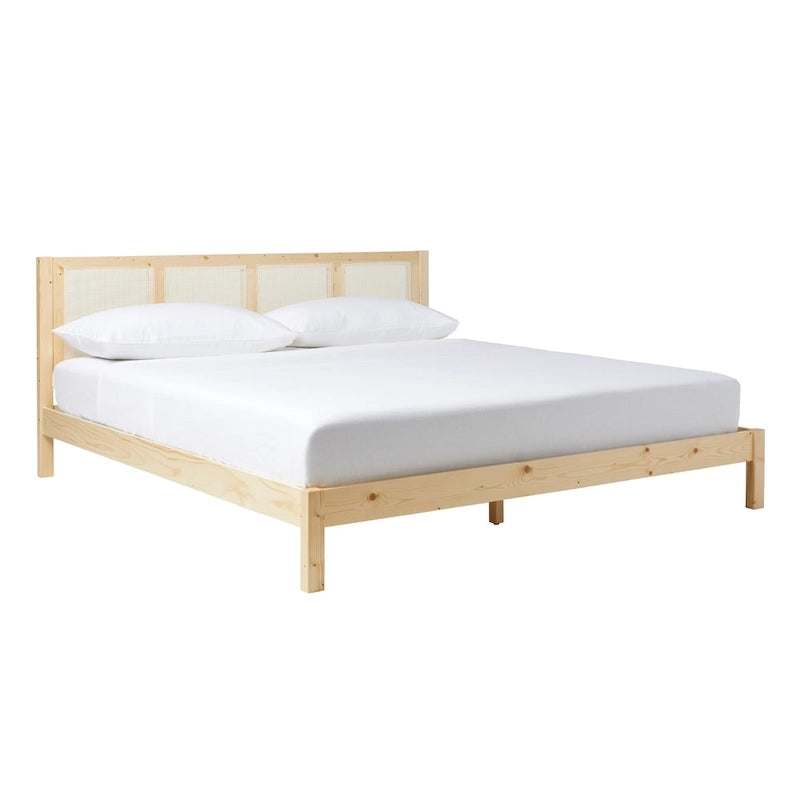 Boho Solid Wood Rattan Headboard King Bedframe