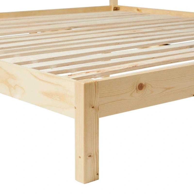 Boho Solid Wood Rattan Headboard King Bedframe