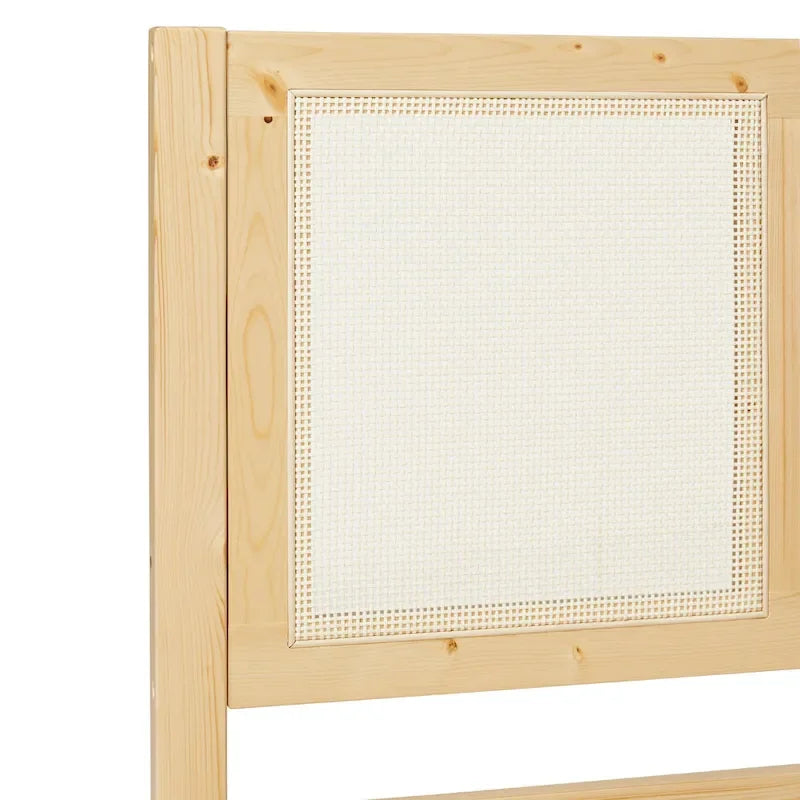 Boho Solid Wood Rattan Headboard King Bedframe