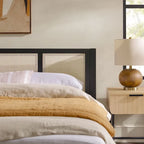 Boho Solid Wood Rattan Headboard King Bedframe