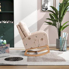 Modern Upholstered Rocker Armchair With Side Pocket, High Back Wooden Nursery Chair