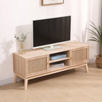 Boho TV Stand for 55 Inch TV, Entertainment Center with Adjustable Shelf