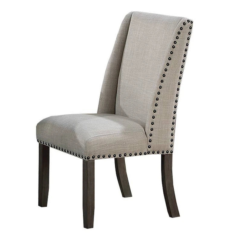 Alex Dining Side Chair Set of 2, Wingback, Nailhead Brown Wood, Beige