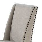 Alex Dining Side Chair Set of 2, Wingback, Nailhead Brown Wood, Beige