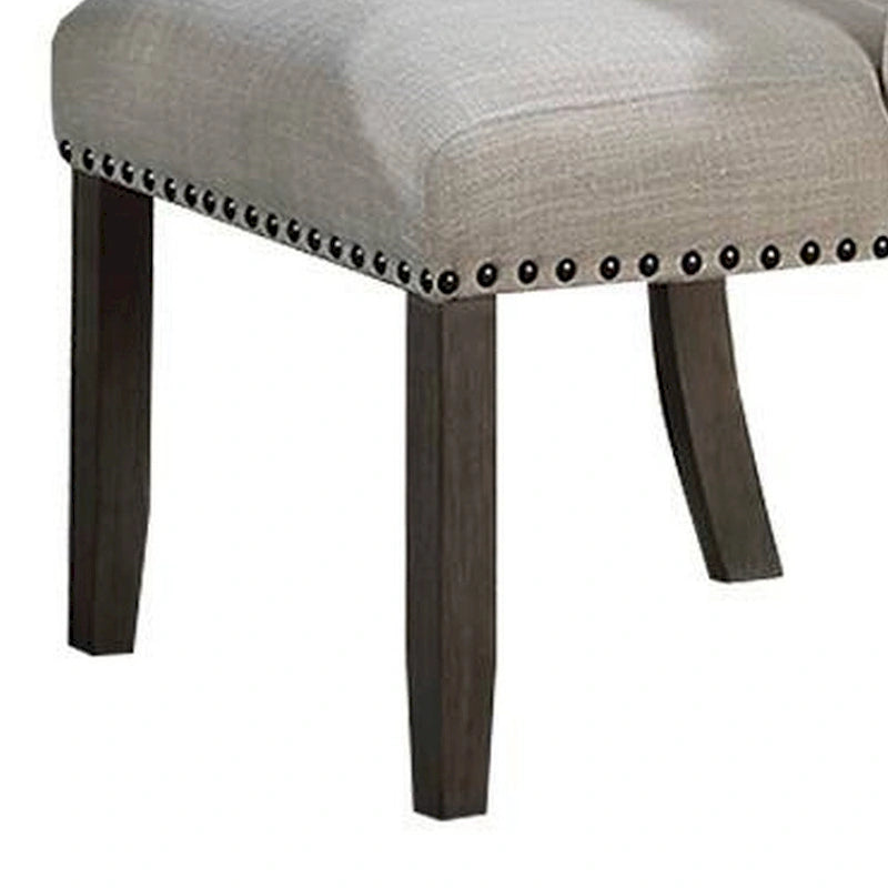 Alex Dining Side Chair Set of 2, Wingback, Nailhead Brown Wood, Beige