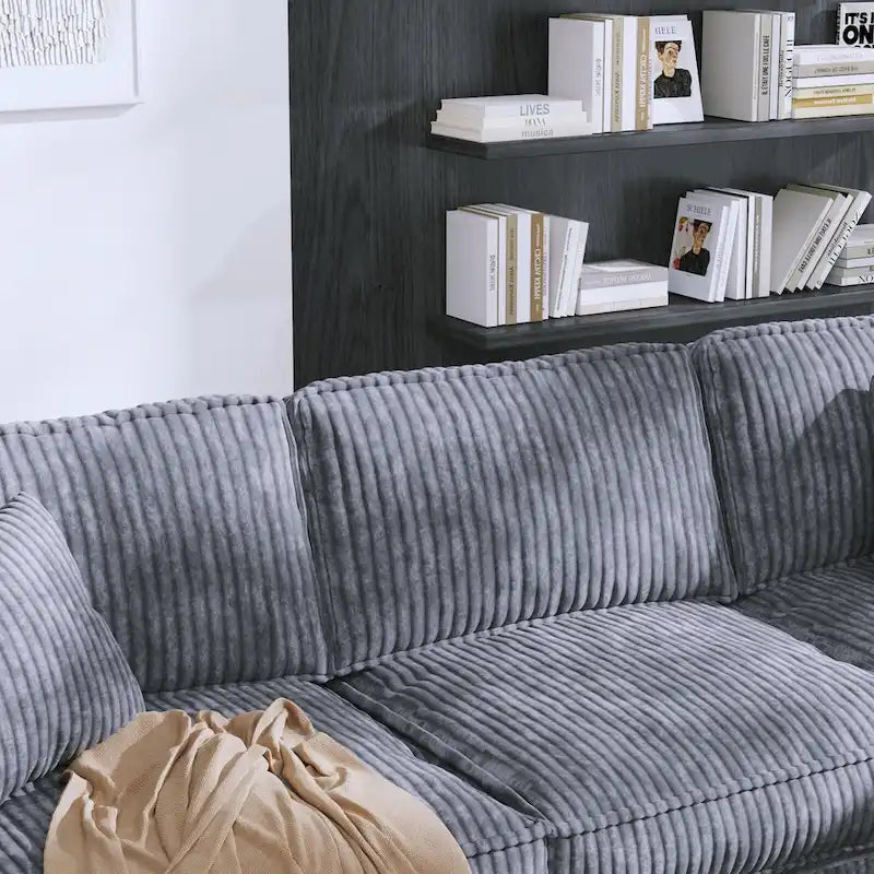 Shaped Corduroy Corner Couch with Armrest Storage