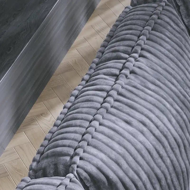 Shaped Corduroy Corner Couch with Armrest Storage