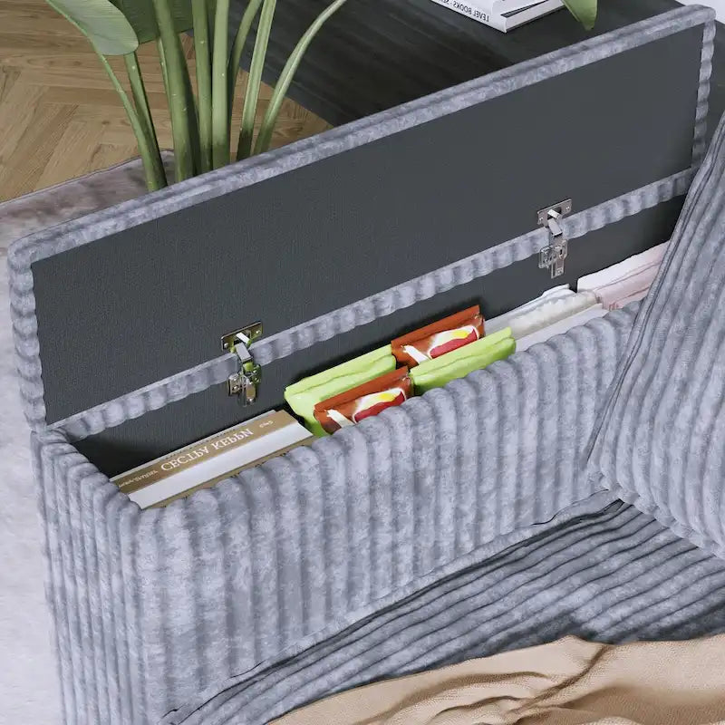 Shaped Corduroy Corner Couch with Armrest Storage