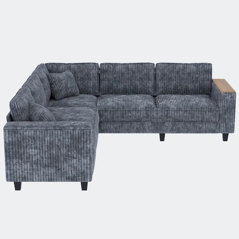 Shaped Corduroy Corner Couch with Armrest Storage