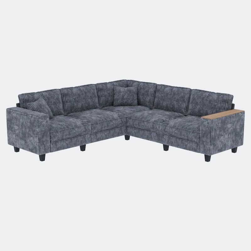 Shaped Corduroy Corner Couch with Armrest Storage