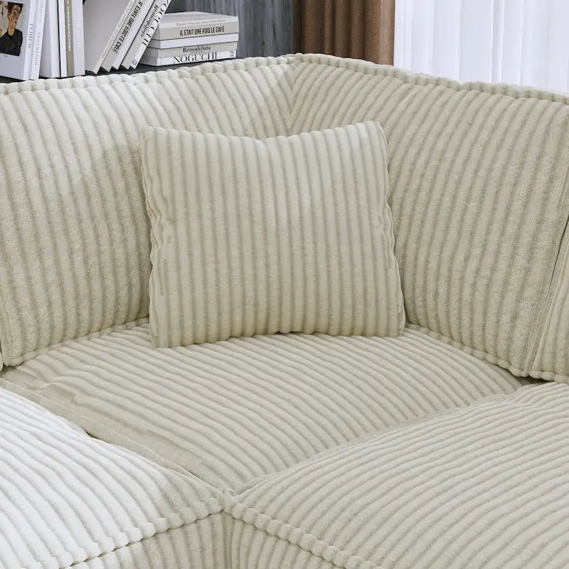 Shaped Corduroy Corner Couch with Armrest Storage
