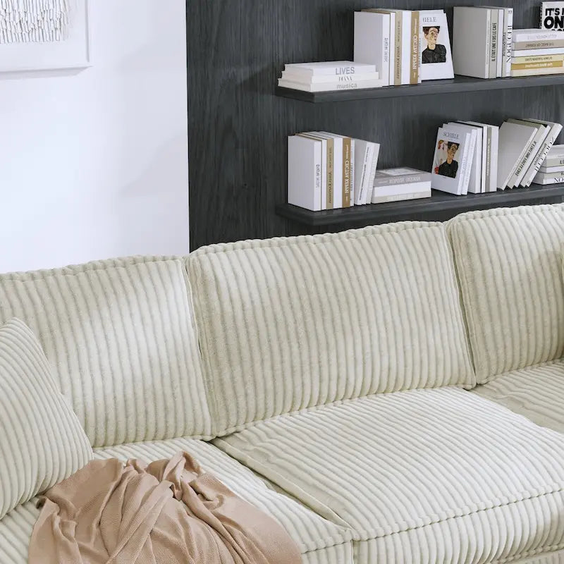 Shaped Corduroy Corner Couch with Armrest Storage