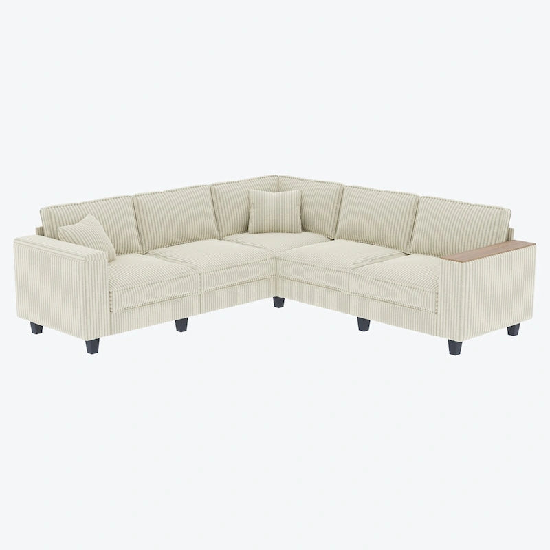 Shaped Corduroy Corner Couch with Armrest Storage
