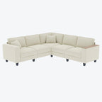 Shaped Corduroy Corner Couch with Armrest Storage