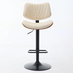 Modern Set of 2 Swivel Bar Stools with Leather Backrest Cushioned Seat Chrome-Plated Base Adjustable Height, for Kitchen Island