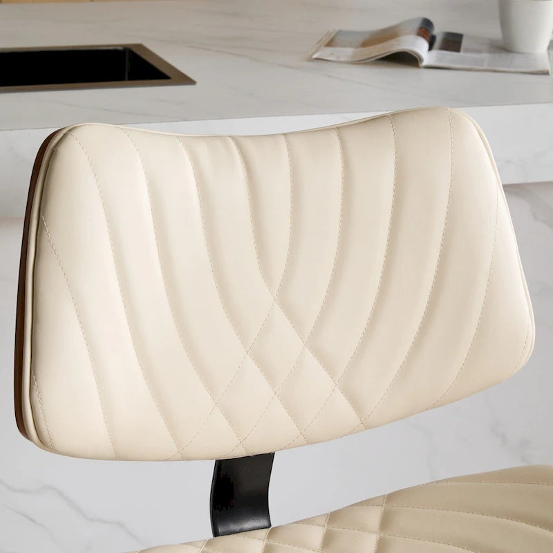 Modern Set of 2 Swivel Bar Stools with Leather Backrest Cushioned Seat Chrome-Plated Base Adjustable Height, for Kitchen Island