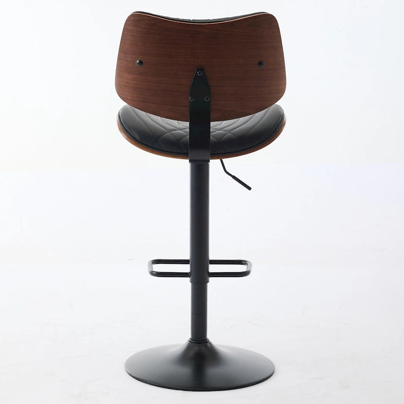 Modern Set of 2 Swivel Bar Stools with Leather Backrest Cushioned Seat Chrome-Plated Base Adjustable Height, for Kitchen Island