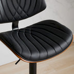 Modern Set of 2 Swivel Bar Stools with Leather Backrest Cushioned Seat Chrome-Plated Base Adjustable Height, for Kitchen Island