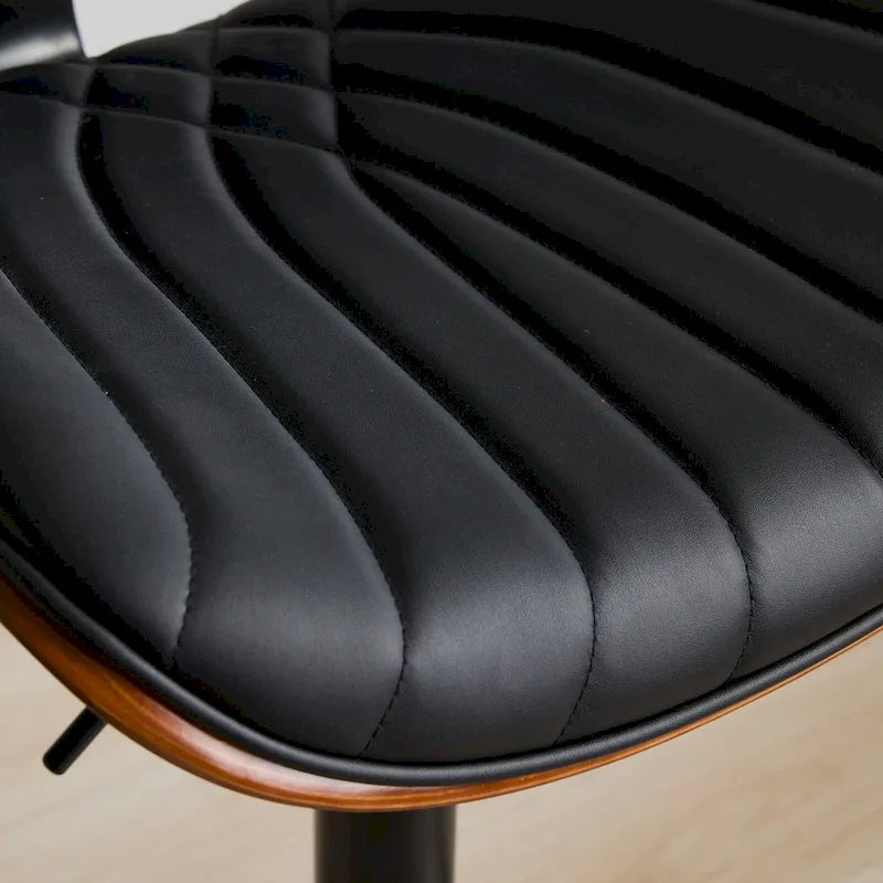 Modern Set of 2 Swivel Bar Stools with Leather Backrest Cushioned Seat Chrome-Plated Base Adjustable Height, for Kitchen Island