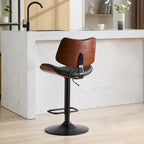 Modern Set of 2 Swivel Bar Stools with Leather Backrest Cushioned Seat Chrome-Plated Base Adjustable Height, for Kitchen Island