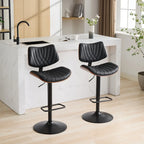 Modern Set of 2 Swivel Bar Stools with Leather Backrest Cushioned Seat Chrome-Plated Base Adjustable Height, for Kitchen Island