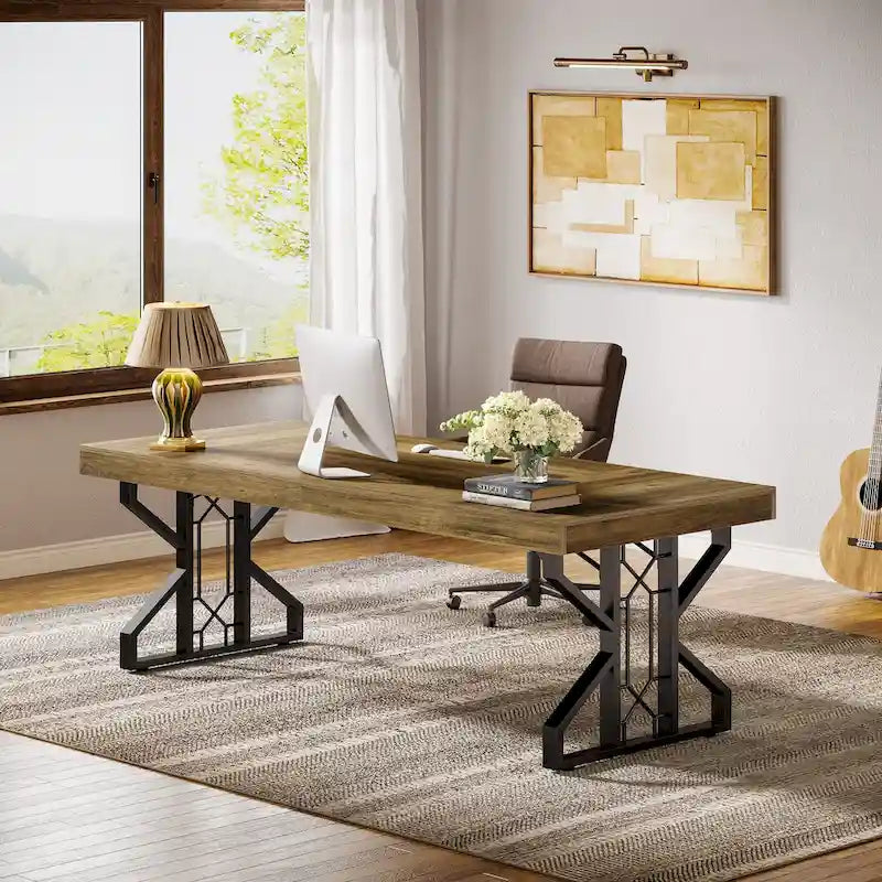 63-Inch Large Executive Office Desk, Rustic Brown Computer Desk