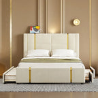 Queen Velvet Platform Bed with 2 Drawers, USB Port & Night Light