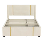 Queen Velvet Platform Bed with 2 Drawers, USB Port & Night Light