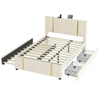 Queen Velvet Platform Bed with 2 Drawers, USB Port & Night Light