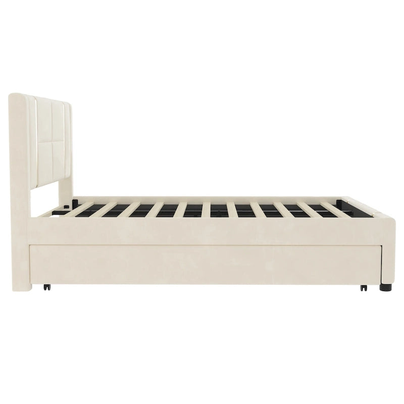 Queen Velvet Platform Bed with 2 Drawers, USB Port & Night Light