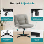 Criss Cross Legged Chair No Wheels Armless Wide Seat Adjustable Height Swivel Thick Padded PU Leather Comfortable Home Office