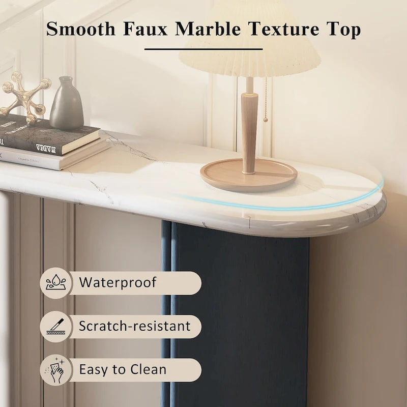 Entryway Console Table, Table with Oval Faux Marble Top for Entrance
