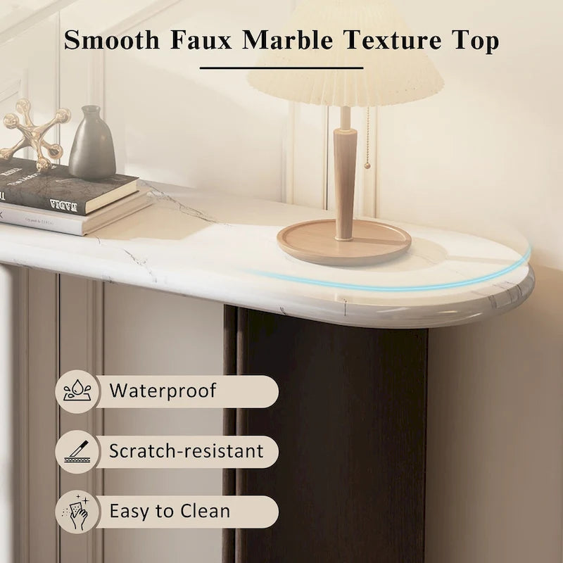 Entryway Console Table, Table with Oval Faux Marble Top for Entrance
