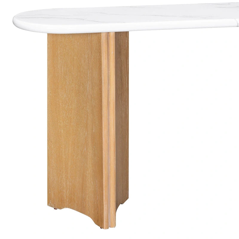 Entryway Console Table, Table with Oval Faux Marble Top for Entrance