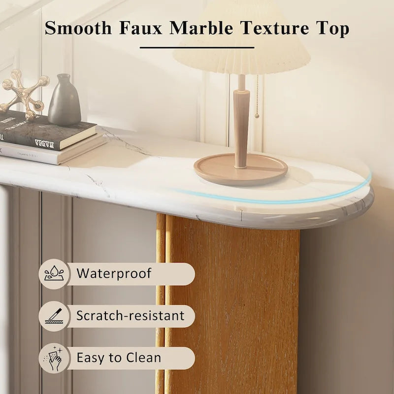 Entryway Console Table, Table with Oval Faux Marble Top for Entrance