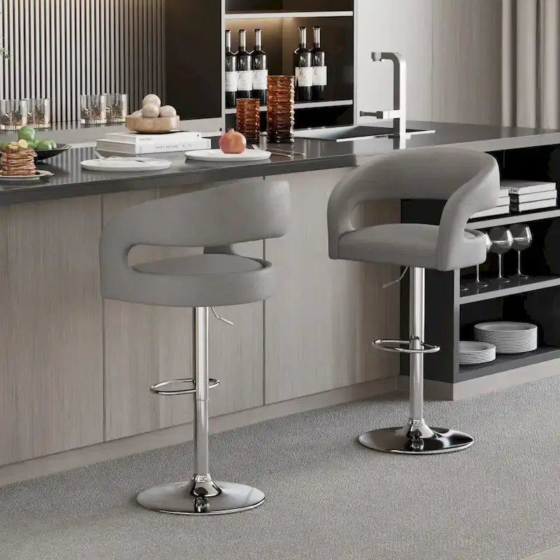 Rounded Mid-Back Barstools with Adjustable Height, Bar Stools(Set of 4)