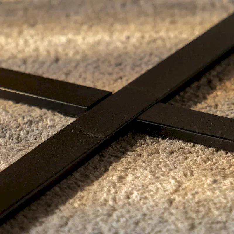 Modern Retro Stitching Round Coffee Table With Fir Wood Tabletop Black Cross Leg Base, for Living Room