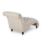 Curb Chaise Lounger, 64 Inch, Button Tufted Diamond Stitch, Beige Fabric