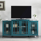 Teal Blue 62 TV Stand with Glass Doors & Shelves for Living Room