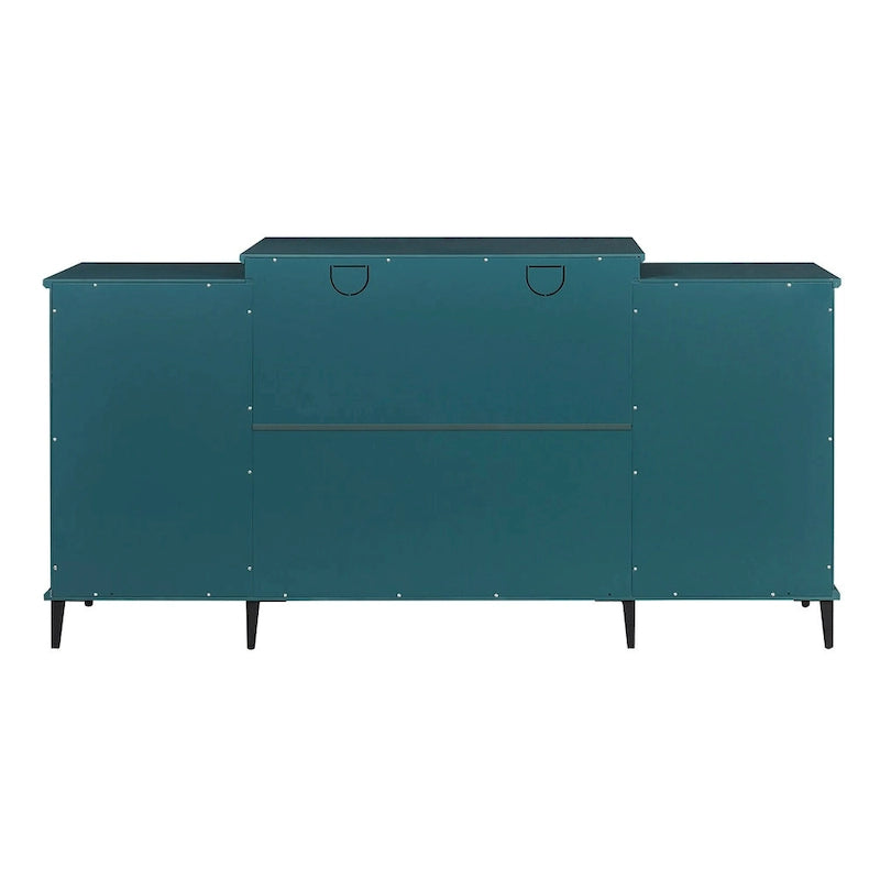 Teal Blue 62 TV Stand with Glass Doors & Shelves for Living Room
