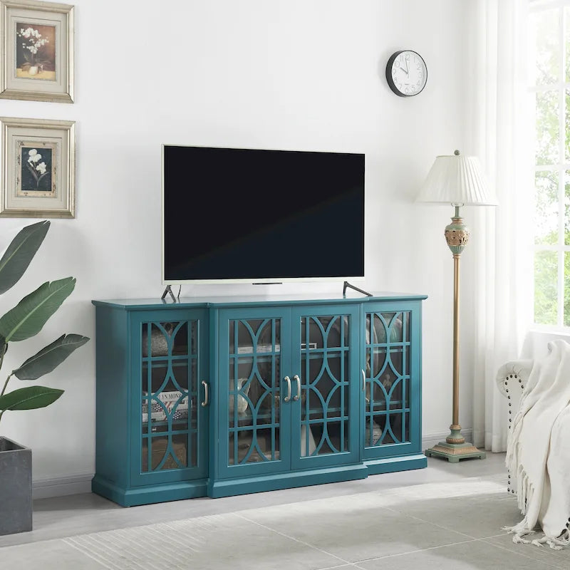 Teal Blue Modern 62 TV Stand with Large Top & 6 Shelves