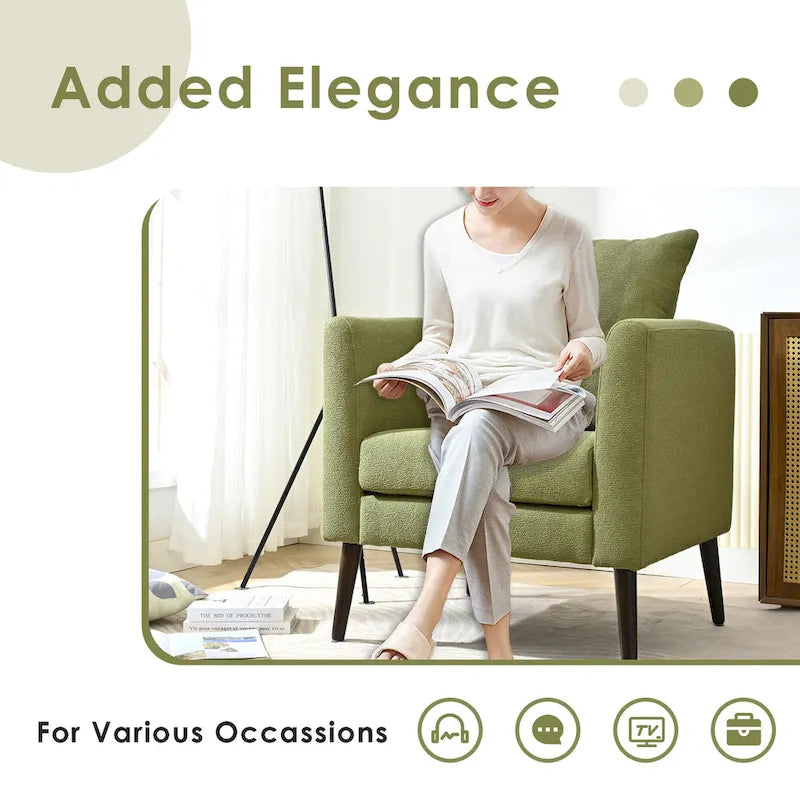 Modern 26.77 Upholstered Arm Chair with Solid Wood Legs and Waist Pillow