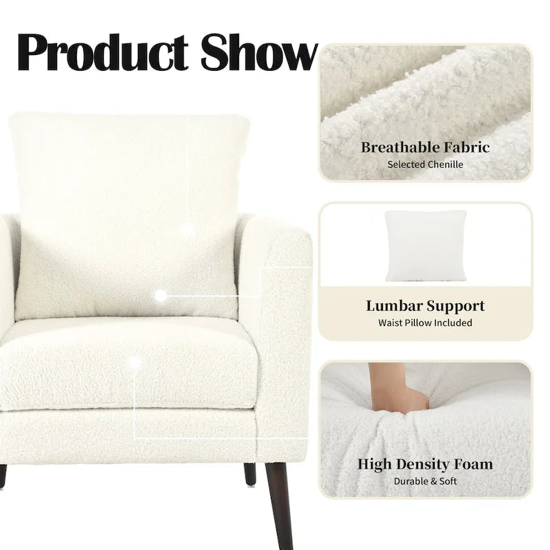 Modern 26.77 Upholstered Arm Chair with Solid Wood Legs and Waist Pillow