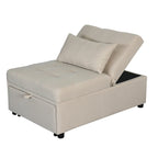 Beige Single Folding Ottoman Sofa Bed with Adjustable Back