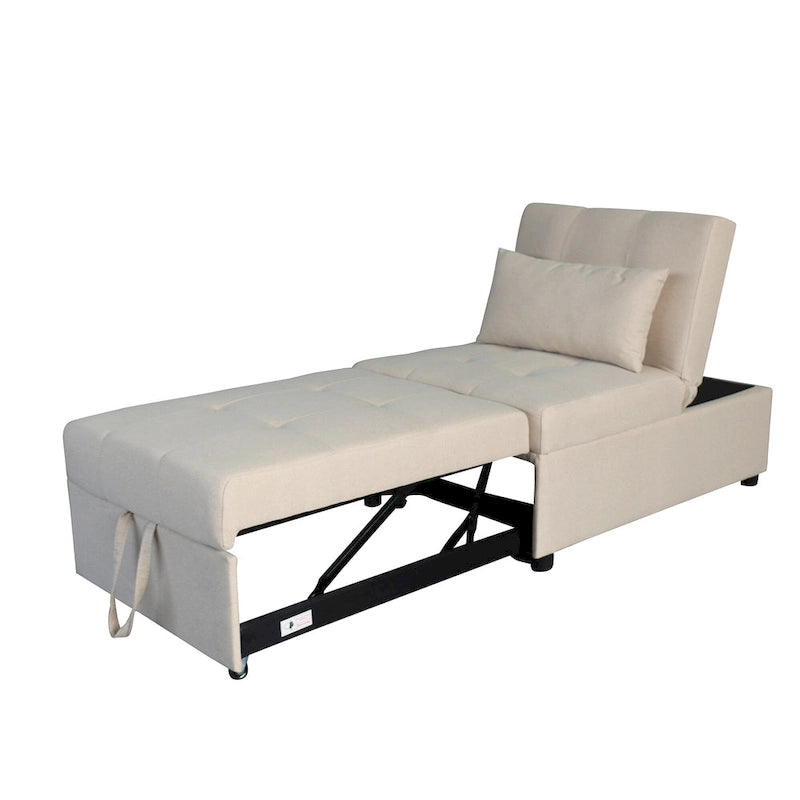 Beige Single Folding Ottoman Sofa Bed with Adjustable Back