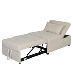 Beige Single Folding Ottoman Sofa Bed with Adjustable Back