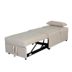 Beige Single Folding Ottoman Sofa Bed with Adjustable Back