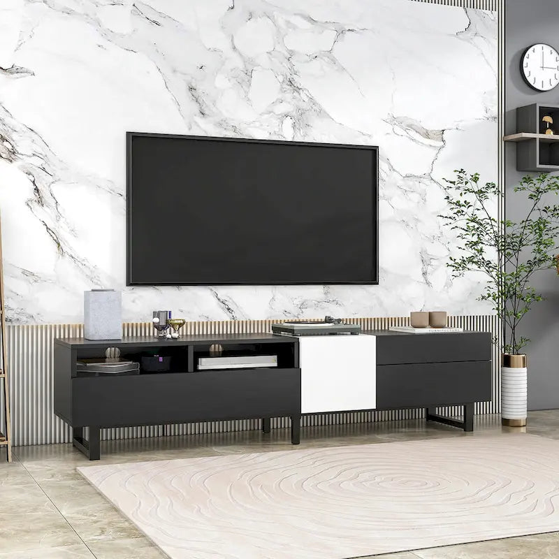 Modern TV Stand Media Console For 80 inch TV With Double Storage Space - 15.00 x 70.90 x 19.70