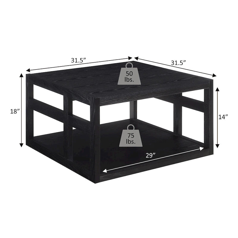 Square coffee table with shelves